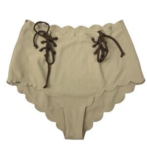 Marysia Beige High-Waisted Scalloped Swim Palm Springs Bikini Tie Bottom Sz S